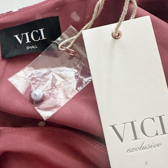 Vici Collection Mauve Dot Faux Wrap Side Tie Mini Dress women’s size small NEW - Picture 8 of 13